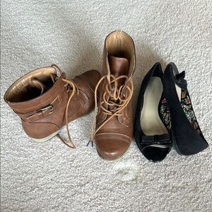 Brown Leather Ankle Boots and Black Suede Flats